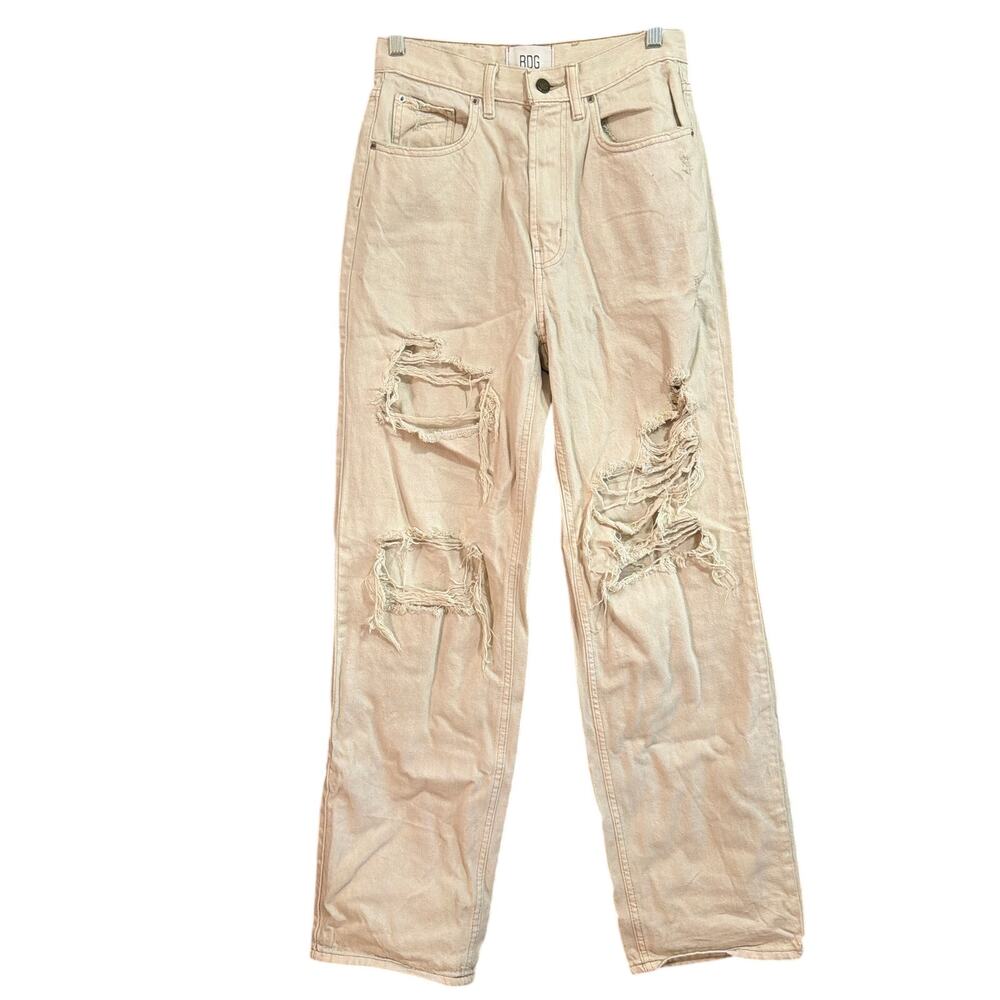 BDG Womens Jeans Beige Cream Distressed High Rise Baggy 100% Cotton Y2K 27